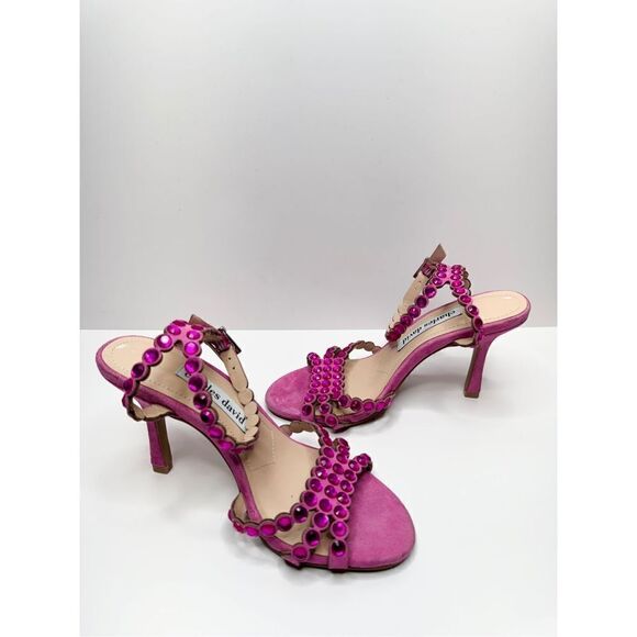 Charles David Sandals Ladies Size 5 Pink Rhinestones Suede Ankle Strap Heels - Picture 5 of 10